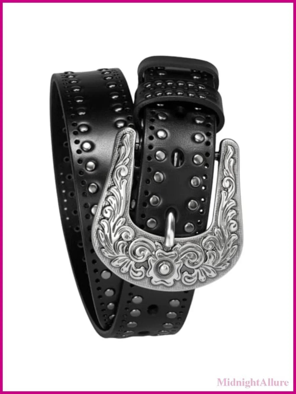 Western Studded Full-Grain Leather Belt Silver Buckle M